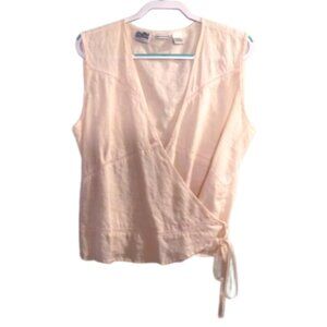 RICHARD MALCOM Irish Linen light peach sleeveless wrap blouse Women's size XL
